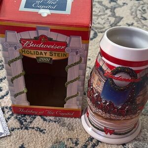 2001 Budweiser Red and White Holiday Stein